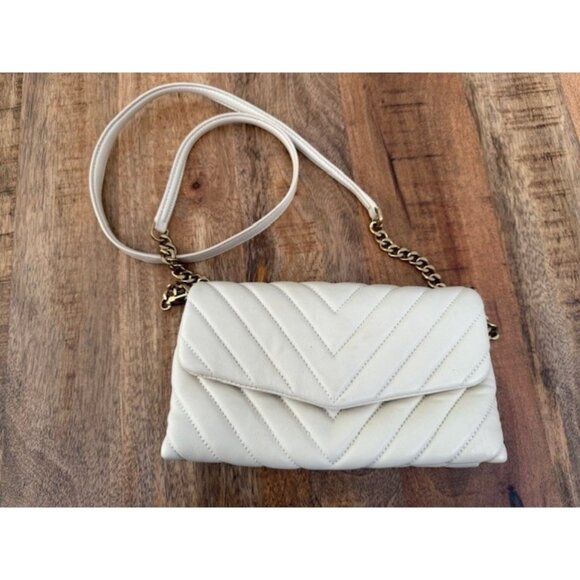 Quince Italian Leather Quilted Crossbody Bag Cream Beige Chain Strap Clutch - Picture 1 of 16